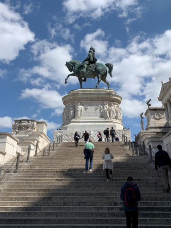 Rome, Italy - March 31, 2023: Monument in honor of the first king of a united Italy, Victor Emmanuel II, Romeのeditorial素材