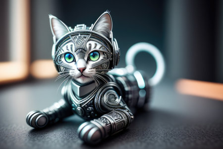 A cute kitten cyborg made out of metalの素材