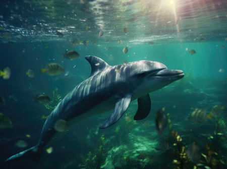 Underwater photo of joyful and optimistic dolphinの素材