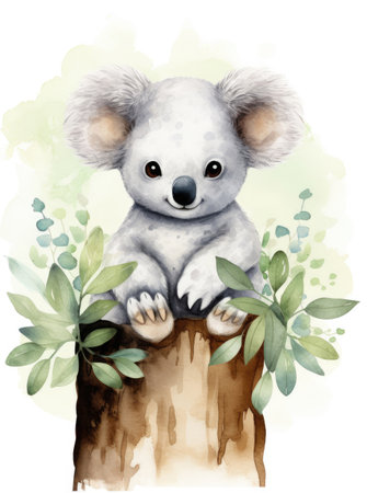 Cute watercolor koala, illustration for childrenの素材
