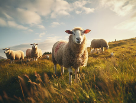 Sheep in a pastureの素材