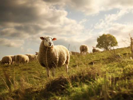 Sheep in a pastureの素材