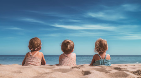 Children on the sea beach on a sunny dayの素材