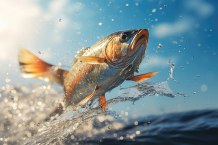 Flying fish jump over the seaの素材