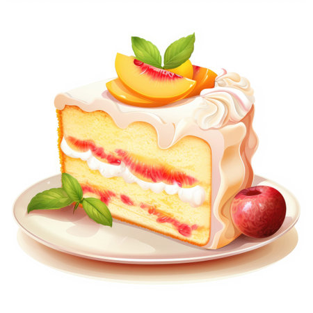 Peach cake clipart, isolated on white backgroundの素材