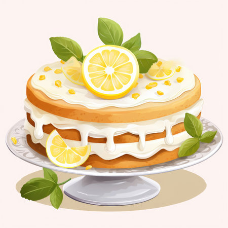 Lemon cake clipart, isolated on white backgroundの素材