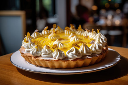 Lemon pie on display in a Parisian patisserieの素材