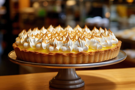 Lemon pie on display in a Parisian patisserieの素材
