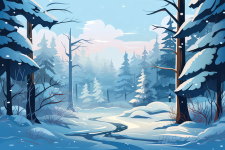 Winter forest landscape illustrationの素材
