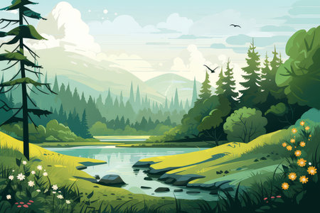 Spring forest landscape illustrationの素材