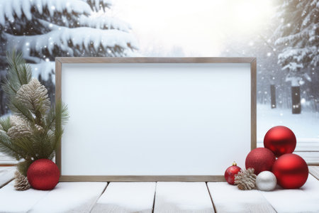 Blank sign with christmas decorationsの素材