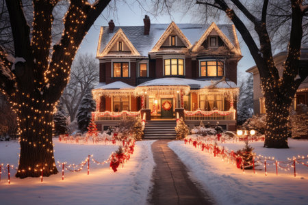 Decorated houses with christmas lightsの素材