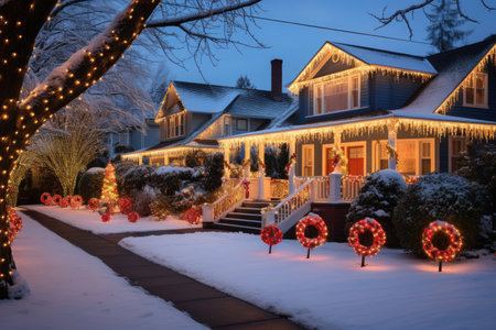 Decorated houses with christmas lightsの素材