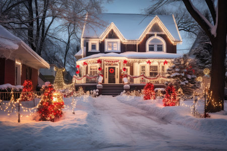 Decorated houses with christmas lightsの素材