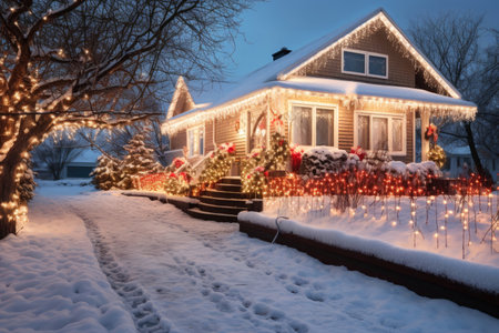Decorated houses with christmas lightsの素材
