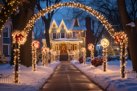 Decorated houses with christmas lightsの素材