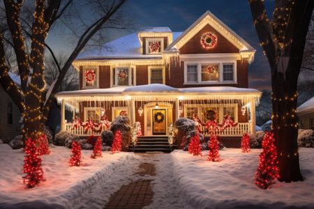 Decorated houses with christmas lightsの素材