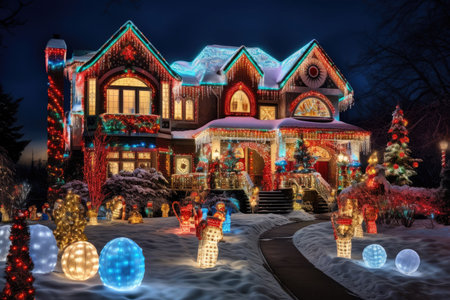 Decorated houses with christmas lightsの素材