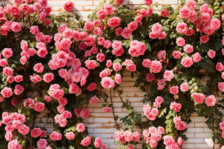 Climbing roses on the wall of the houseの素材