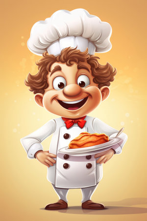 Illustration of cute turkey chef holding a pie in his hand for thanksgivingの素材