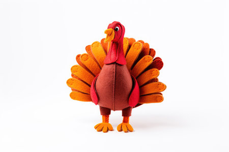 Felt turkeys for Thanksgiving on a white backgroundの素材