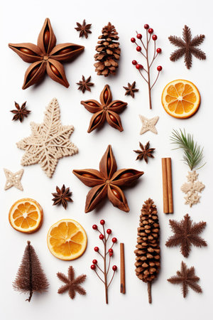 Christmas attributes on white backgroundの素材