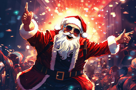 Santa claus dancing at a rave party, manga style comicの素材