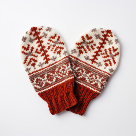 Woolen mittens on a white backgroundの素材
