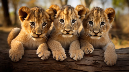 Group of cute lion cubesの素材