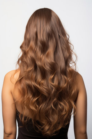 Back view of young woman with ombre hair on a white backgroundの素材