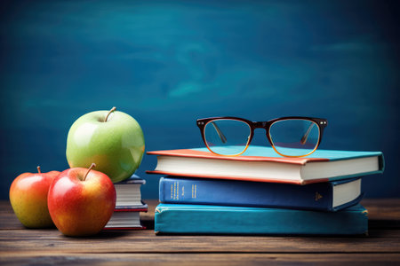 World Teachers Day, books with pencils and glasses on the table in the classroomの素材