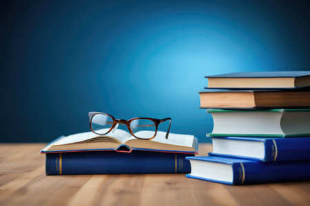 World Teachers Day, books with pencils and glasses on the table in the classroomの素材
