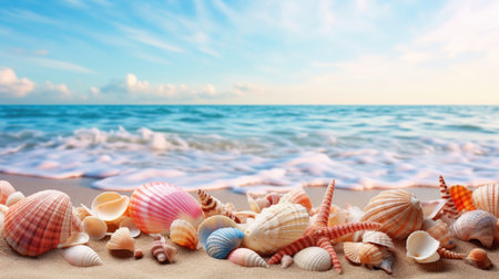 Seashells on the sandy seashoreの素材
