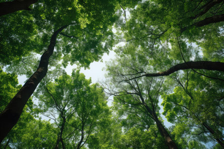 Green tops of trees leaving in perspectiveの素材