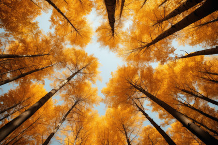 Yellow tops of trees leaving in perspectiveの素材