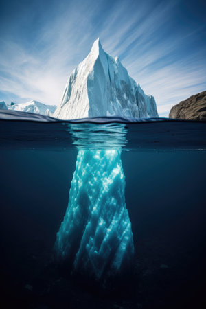 Iceberg in clear blue waterの素材