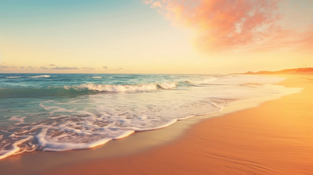 Beautiful tropical beach seascape at sunriseの素材