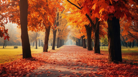 Beautiful autumn landscape with colorful foliage in the parkの素材