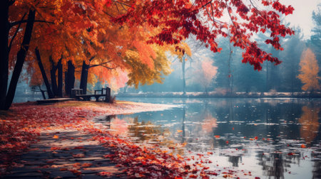 Beautiful autumn landscape with colorful foliage in the parkの素材