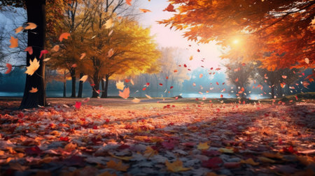 Beautiful autumn landscape with colorful foliage in the parkの素材