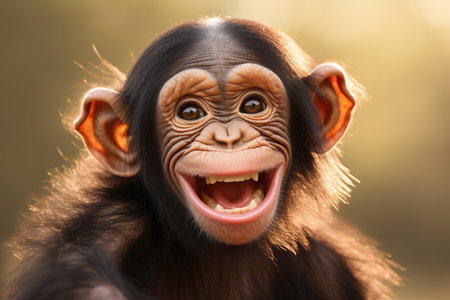 Cute chimpanzee with a big happy smile close upの素材