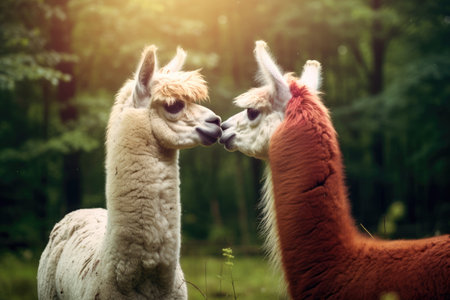A pair of llamas in love close upの素材