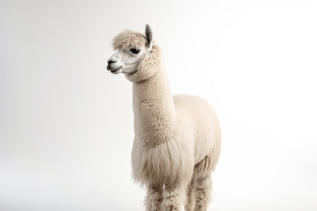 Lama in full growth stands on a white backgroundの素材