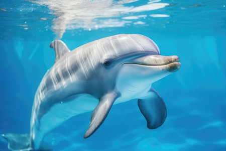 Dolphin in blue transparent water close-upの素材