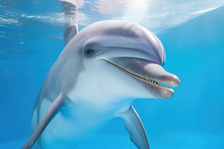 Dolphin in blue transparent water close-upの素材
