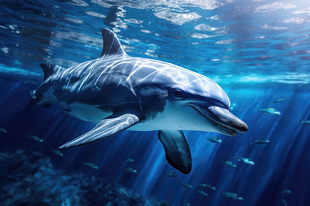 Dolphin in blue transparent water close-upの素材