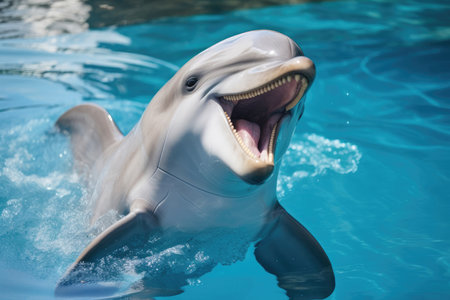 Dolphin in blue transparent water close-upの素材