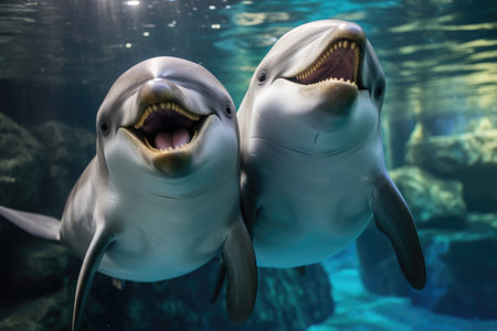 A pair of dolphins in love close upの素材