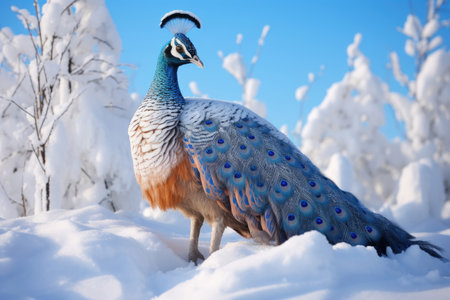 Arctic beautiful peacock on the snowの素材