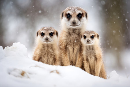 Arctic meerkat family on the snowの素材